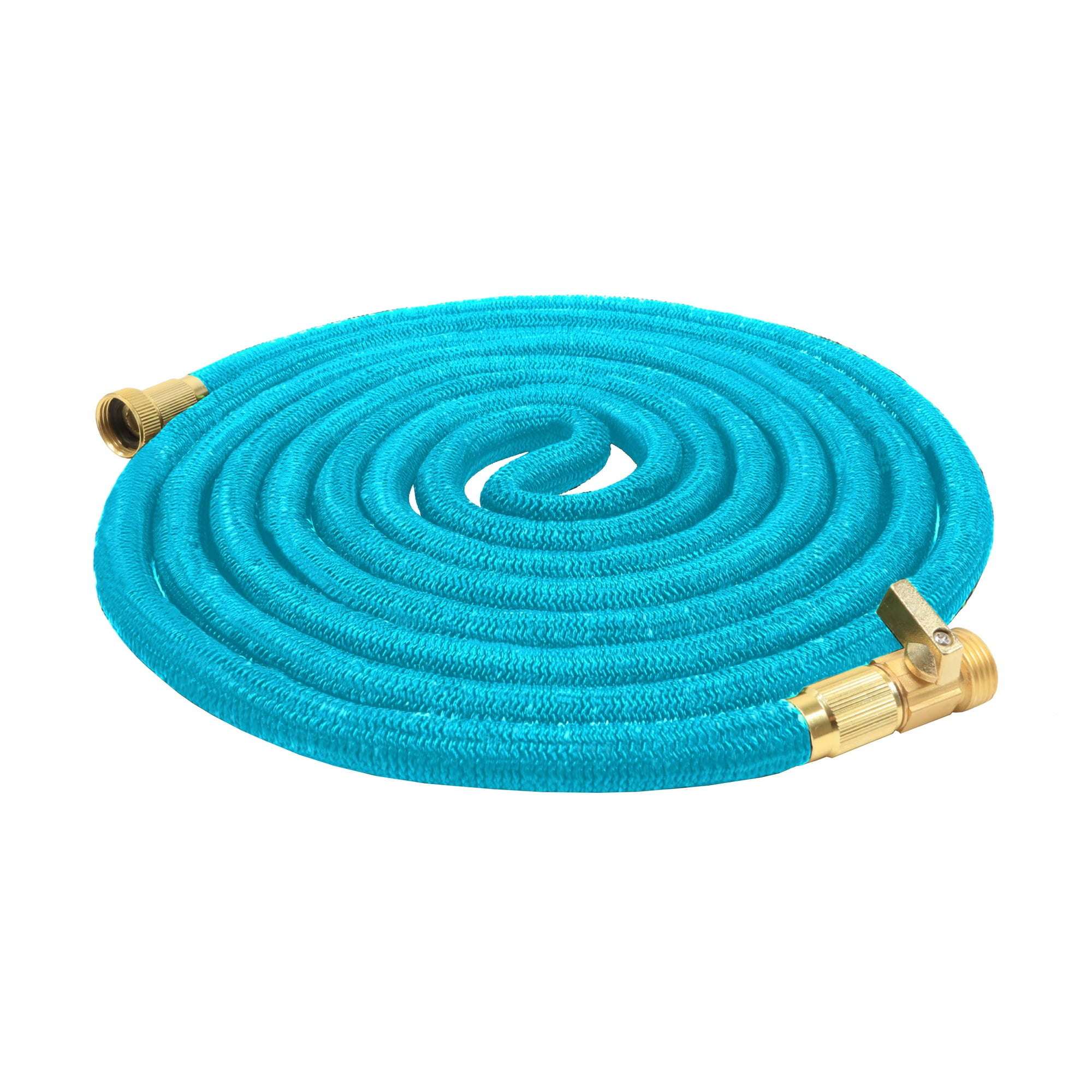 Aqua Joe Kink-Free 50-Foot Expandable Garden Hoses W/ Heavy-Duty Brass Valve & Flow Control Shut-off, 5/8-inch (Light Blue) Doba